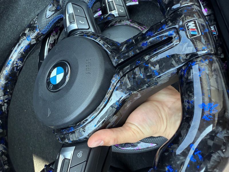 M Кермо Руль Синій Карбон + Led екран М3 стиль для BMW F series F10 F30 F11 F01 F02 F20 F21 F22 F23 F31 F32 F33 F36 X3 F25 F26 F15 F16 BM-7 фото